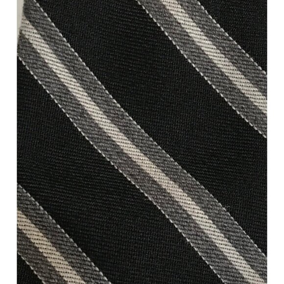 Harry Rosen Tie Calvary Twill 80% Wool Mens Black & Gray Striped REPP Neck Tie - Picture 2 of 5